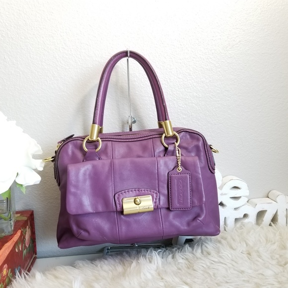 Coach Handbags - Coach Purple Leather Dual Top Zip Satchel